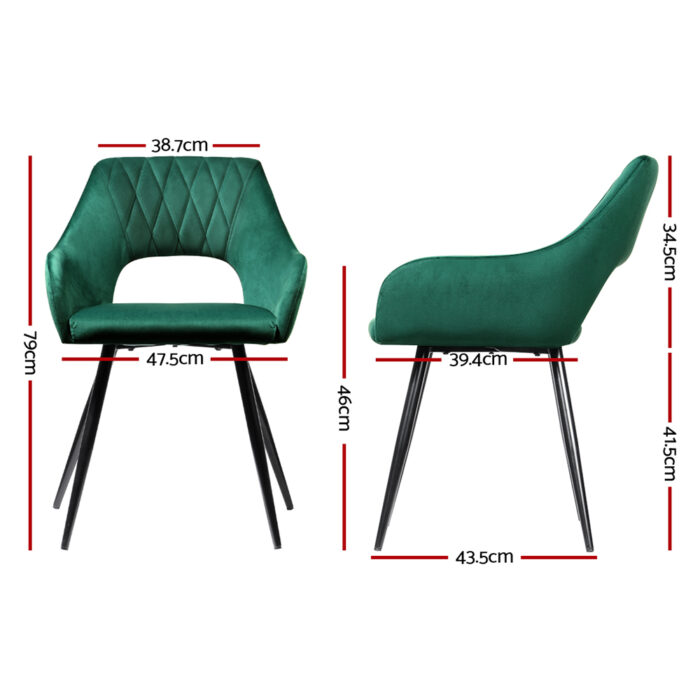 Artiss Set of 2 Caitlee Dining Chairs Kitchen Chairs Velvet Upholstered Green - Image 2