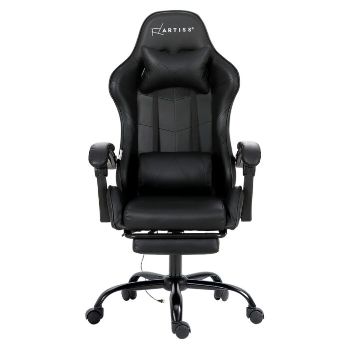 Artiss 2 Point Massage Gaming Office Chair Footrest Black - Image 3