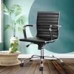 Oikiture Home Office Chair Executive Computer Recliner Seat Swivel Desk Chairs Premium PU Leather Mid Back Support with Arched backrest, Black - Image 4