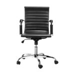 Oikiture Home Office Chair Executive Computer Recliner Seat Swivel Desk Chairs Premium PU Leather Mid Back Support with Arched backrest, Black