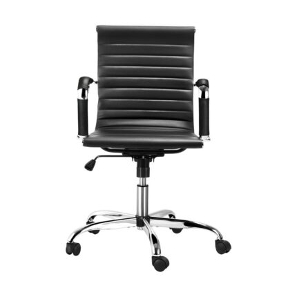 Oikiture Home Office Chair Executive Computer Recliner Seat Swivel Desk Chairs Premium PU Leather Mid Back Support with Arched backrest, Black