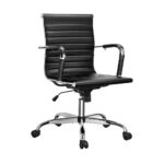 Oikiture Home Office Chair Executive Computer Recliner Seat Swivel Desk Chairs Premium PU Leather Mid Back Support with Arched backrest, Black - Image 5