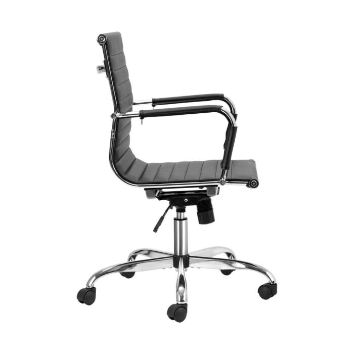 Oikiture Home Office Chair Executive Computer Recliner Seat Swivel Desk Chairs Premium PU Leather Mid Back Support with Arched backrest, Black - Image 2