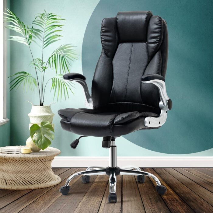 Oikiture Office Chair Executive Computer Chairs Tilt Seat PU Leather Seating - Image 6