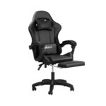 Oikiture Gaming Chair with Massage and 135° Recline, Executive Office Chair PU Leather Racing Chair with Footrest, Height Adjustable SGS Listed Gas-Lift, 160kg Capacity (Black)