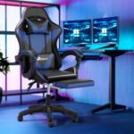 Oikiture Gaming Chair with Massage and 135° Recline, Executive Office Chair PU Leather Racing Chair with Footrest, Height Adjustable SGS Listed Gas-Lift, 160kg Capacity (Black&Blue) - Image 5