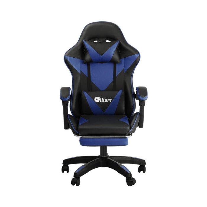Oikiture Gaming Chair with Massage and 135° Recline, Executive Office Chair PU Leather Racing Chair with Footrest, Height Adjustable SGS Listed Gas-Lift, 160kg Capacity (Black&Blue) - Image 2