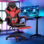 Oikiture Gaming Chair with Massage and 135° Recline, Executive Office Chair PU Leather Racing Chair with Footrest, Height Adjustable SGS Listed Gas-Lift, 160kg Capacity (Black&Red) - Image 7