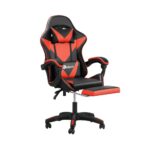 Oikiture Gaming Chair with Massage and 135° Recline, Executive Office Chair PU Leather Racing Chair with Footrest, Height Adjustable SGS Listed Gas-Lift, 160kg Capacity (Black&Red)