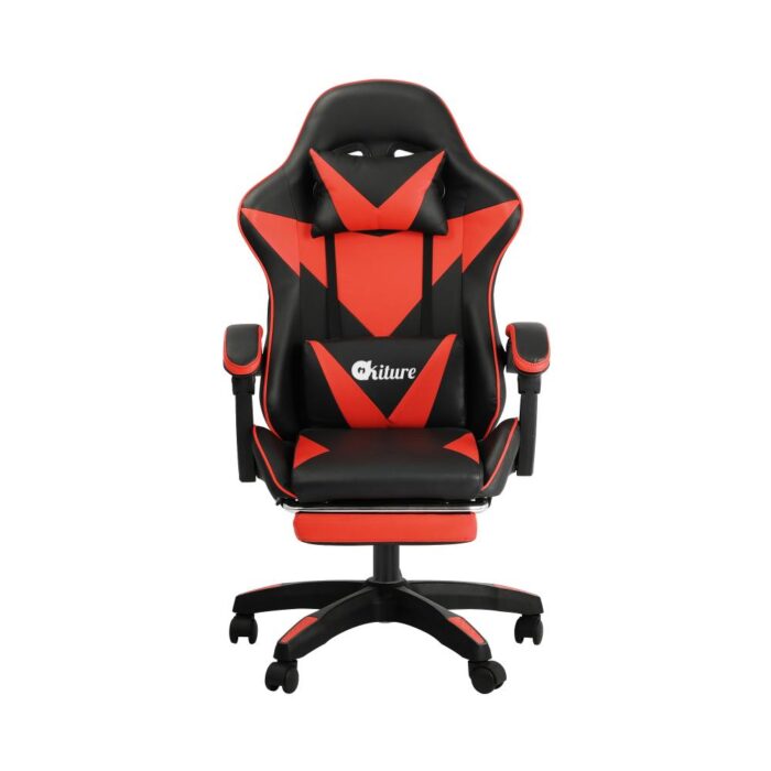 Oikiture Gaming Chair with Massage and 135° Recline, Executive Office Chair PU Leather Racing Chair with Footrest, Height Adjustable SGS Listed Gas-Lift, 160kg Capacity (Black&Red) - Image 4