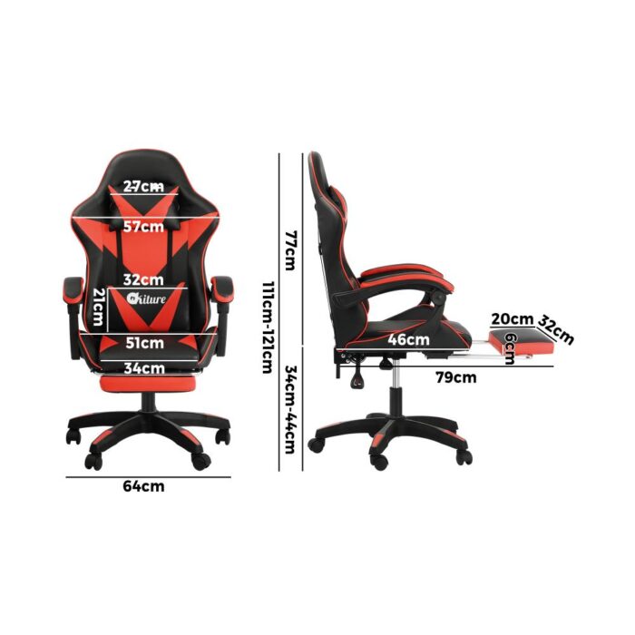 Oikiture Gaming Chair with Massage and 135° Recline, Executive Office Chair PU Leather Racing Chair with Footrest, Height Adjustable SGS Listed Gas-Lift, 160kg Capacity (Black&Red) - Image 6