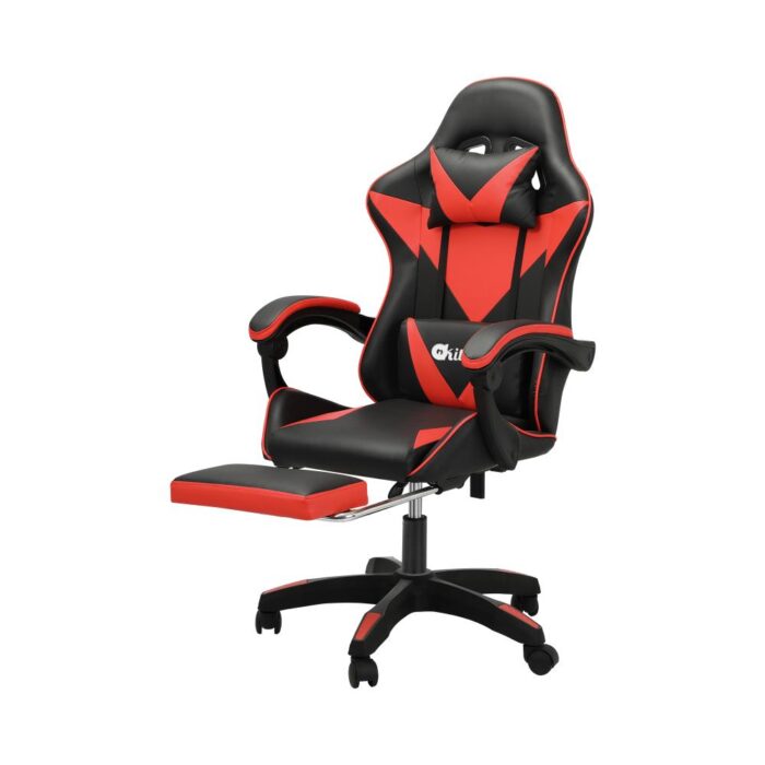 Oikiture Gaming Chair with Massage and 135° Recline, Executive Office Chair PU Leather Racing Chair with Footrest, Height Adjustable SGS Listed Gas-Lift, 160kg Capacity (Black&Red) - Image 2