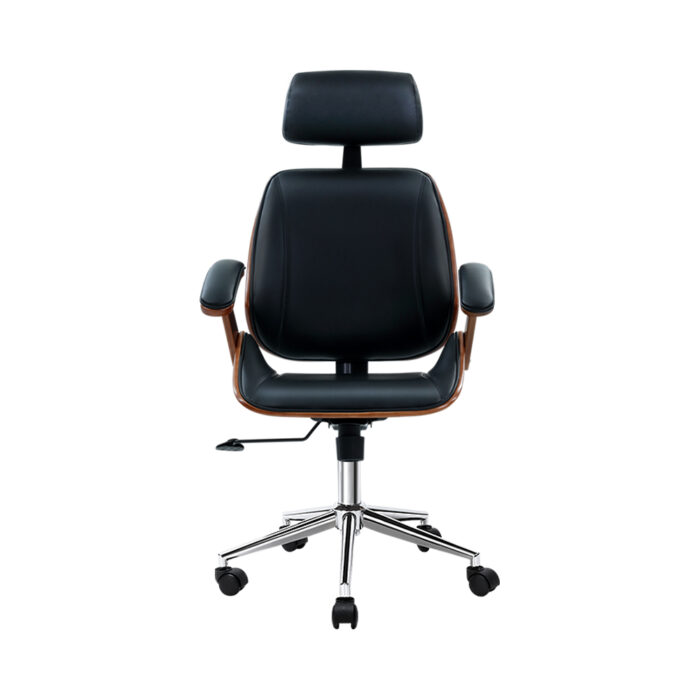 Artiss Wooden Office Chair Leather Seat Black - Image 3
