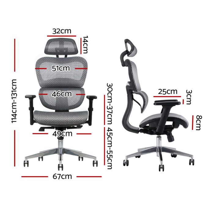 Artiss Office Chair Computer Gaming Chair Mesh Net Seat Grey - Image 2