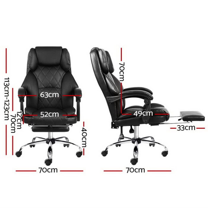 Artiss Executive Office Chair Leather Footrest Black - Image 2