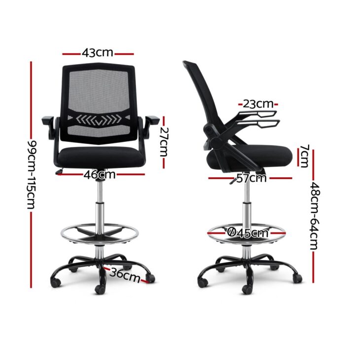 Artiss Office Chair Drafting Stool Mesh Chairs Black - Image 2