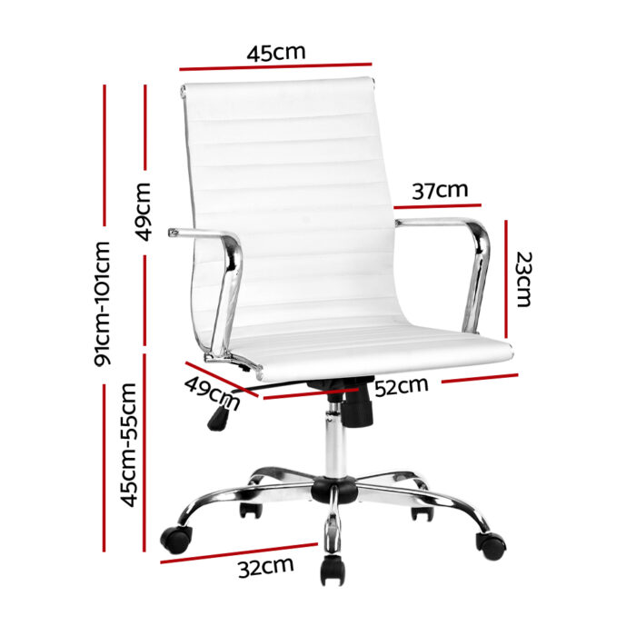 Artiss Office Chair PU Leather Mid Back White - Image 2