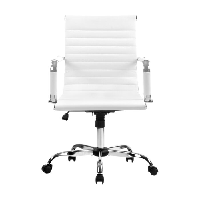 Artiss Office Chair PU Leather Mid Back White - Image 3