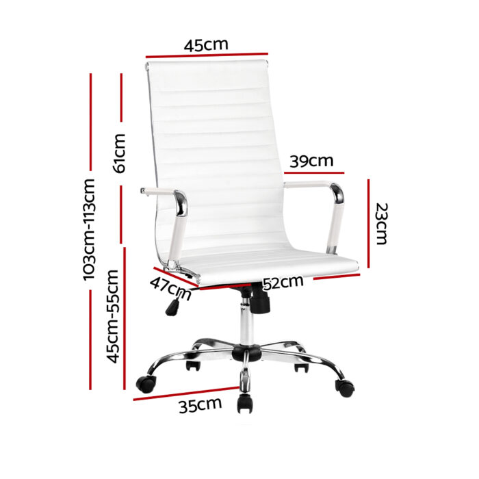 Artiss Office Chair PU Leather High Back White - Image 2