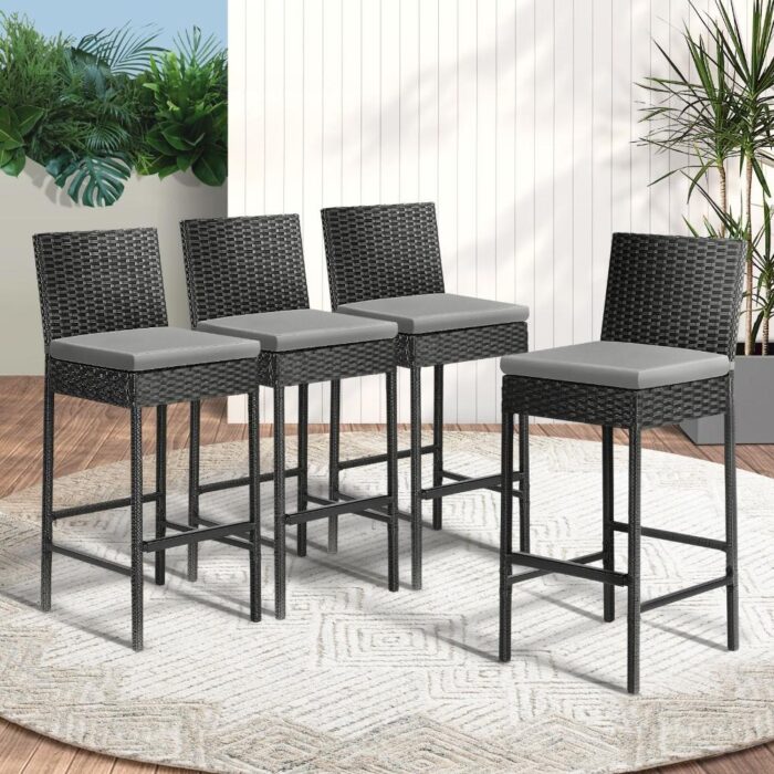 Livsip Garden Bar Stools Rattan Dinning Chairs 4X - Image 3