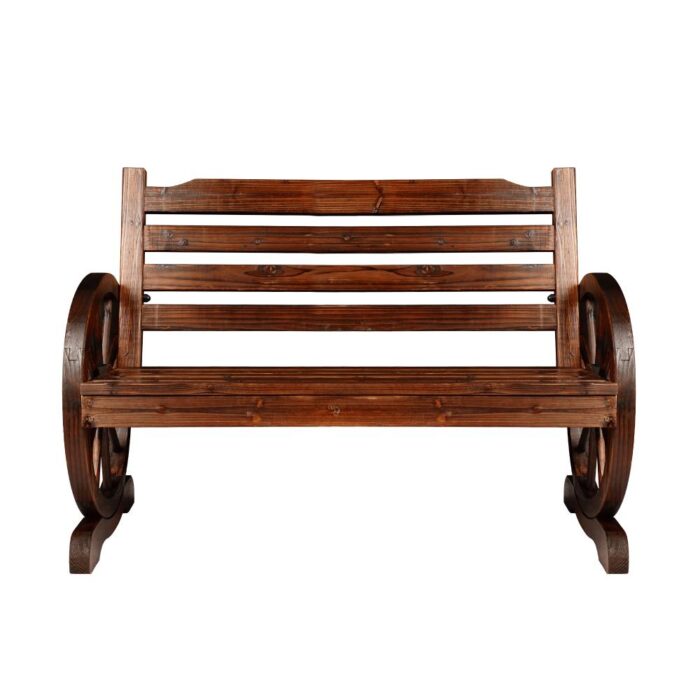 Livsip Wooden Garden Bench Wagon Wheel Brown - Image 2