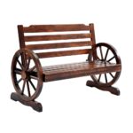Livsip Wooden Garden Bench Wagon Wheel Brown