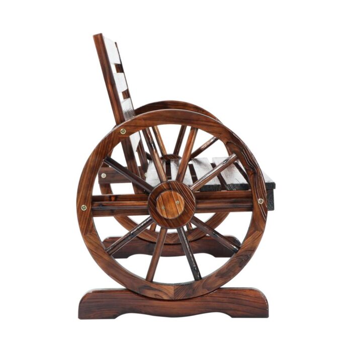 Livsip Wooden Garden Bench Wagon Wheel Brown - Image 3