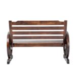 Livsip Wooden Garden Bench Wagon Wheel Brown - Image 4