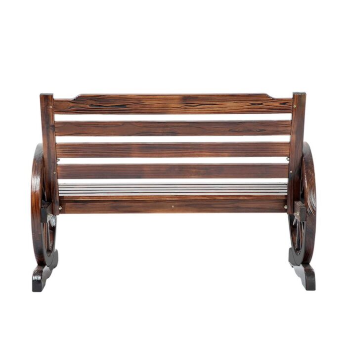 Livsip Wooden Garden Bench Wagon Wheel Brown - Image 4
