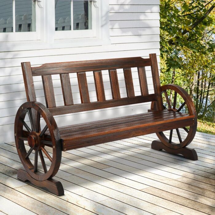 Livsip Garden Wagon Bench Wheel Backyard Chair Fir Wood - Image 4