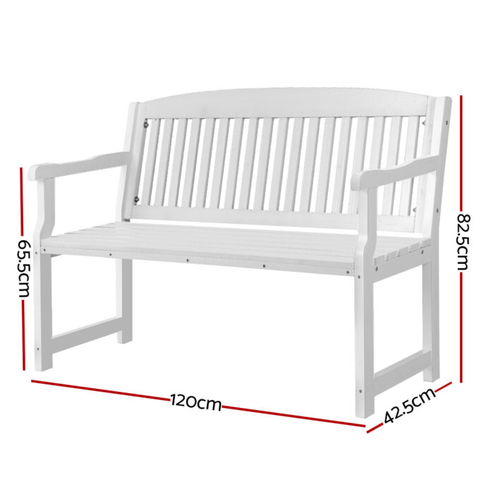 Gardeon Outdoor Garden Bench Wooden 2 Seater Lounge Chair Patio Furniture White - Image 2