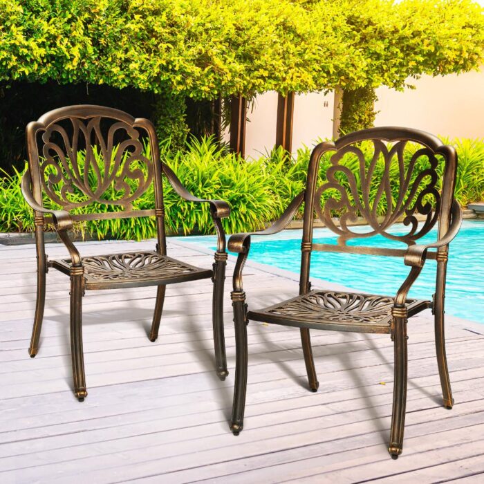 Livsip Outdoor Dining Chairs Cast Aluminium Frame Set of 2 - Image 6