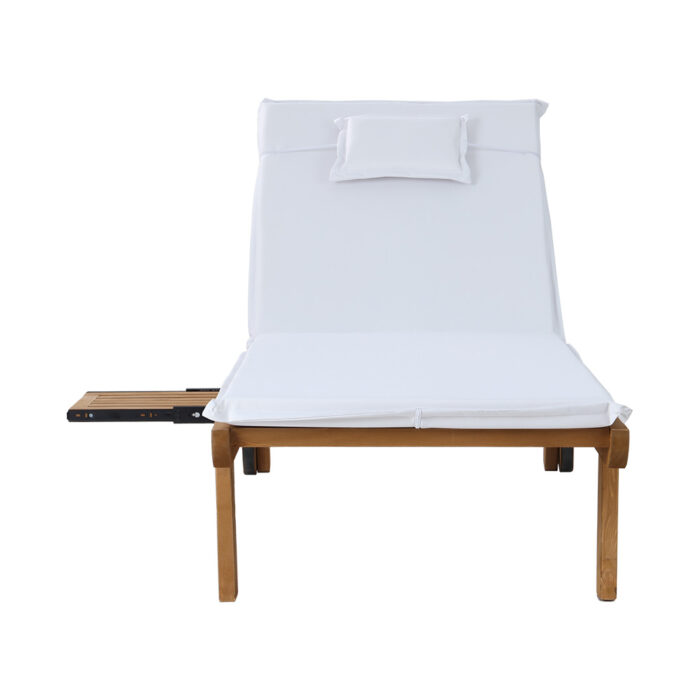 Gardeon Sun Lounge Wooden Lounger Outdoor Furniture Day Bed Wheels Patio White - Image 3