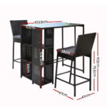 Gardeon 3-Piece Outdoor Bar Set Patio Dining Chairs Wicker Table Stools - Image 2
