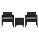 Gardeon 3PC Outdoor Bistro Set Patio Furniture Wicker Dining Chairs Table Cushion Black - Image 3