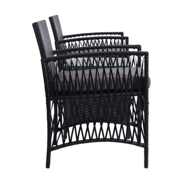 Gardeon 3PC Outdoor Bistro Set Patio Furniture Wicker Dining Chairs Table Cushion Black - Image 4