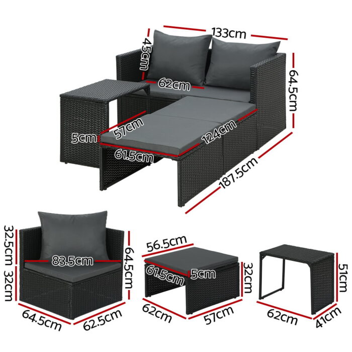 Gardeon Sun Lounge Wicker Lounger Patio Furniture Outdoor Setting Day Bed Garden - Image 2