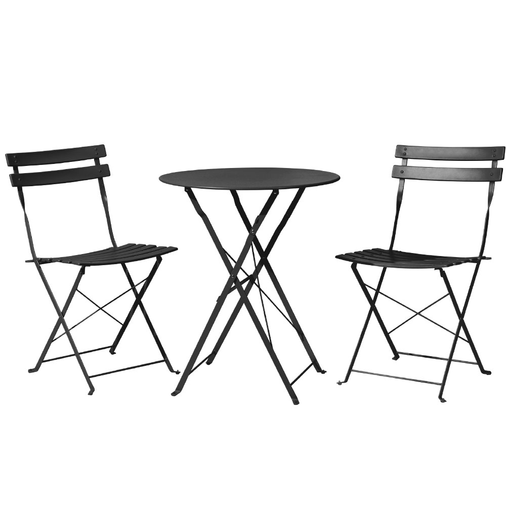 ODF-METAL-3PCS-BK-00 Gradeon 3PC Outdoor Bistro Set Steel Table and Chairs Patio Furniture Black - Image 1