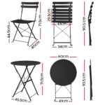 Gradeon 3PC Outdoor Bistro Set Steel Table and Chairs Patio Furniture Black - Image 2