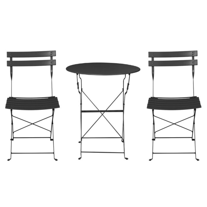 Gradeon 3PC Outdoor Bistro Set Steel Table and Chairs Patio Furniture Black - Image 3