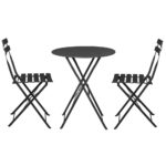 Gradeon 3PC Outdoor Bistro Set Steel Table and Chairs Patio Furniture Black - Image 4