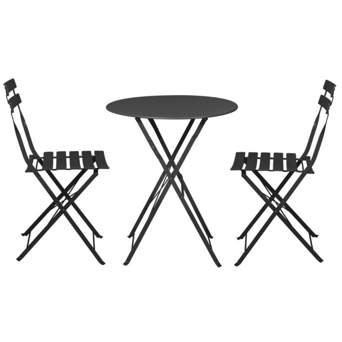 Gradeon 3PC Outdoor Bistro Set Steel Table and Chairs Patio Furniture Black - Image 4