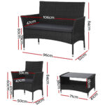 Gardeon 4 Piece Outdoor Dining Set Furniture Lounge Setting Table Chairs Black - Image 2