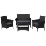 Gardeon 4 Piece Outdoor Dining Set Furniture Lounge Setting Table Chairs Black - Image 3