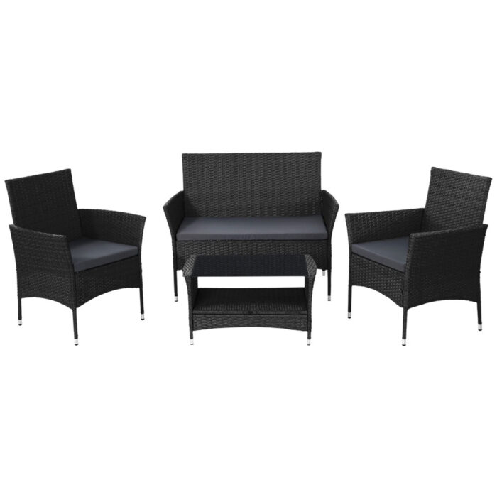 Gardeon 4 Piece Outdoor Dining Set Furniture Lounge Setting Table Chairs Black - Image 3