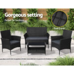 Gardeon 4 Piece Outdoor Dining Set Furniture Lounge Setting Table Chairs Black - Image 4