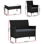 Gardeon 4 Piece Outdoor Lounge Setting Patio Furniture Sofa Set Black Cover - Image 2