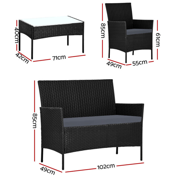 Gardeon 4 Piece Outdoor Lounge Setting Patio Furniture Sofa Set Black Cover - Image 2