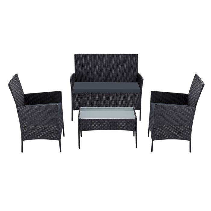 Gardeon 4 Piece Outdoor Lounge Setting Patio Furniture Sofa Set Black Cover - Image 3