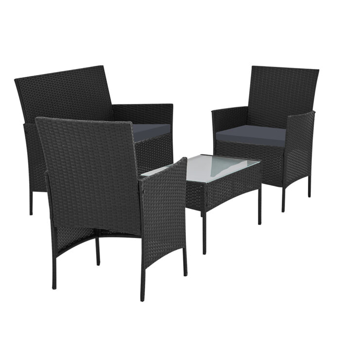 Gardeon 4 Piece Outdoor Lounge Setting Patio Furniture Sofa Set Black Cover - Image 4